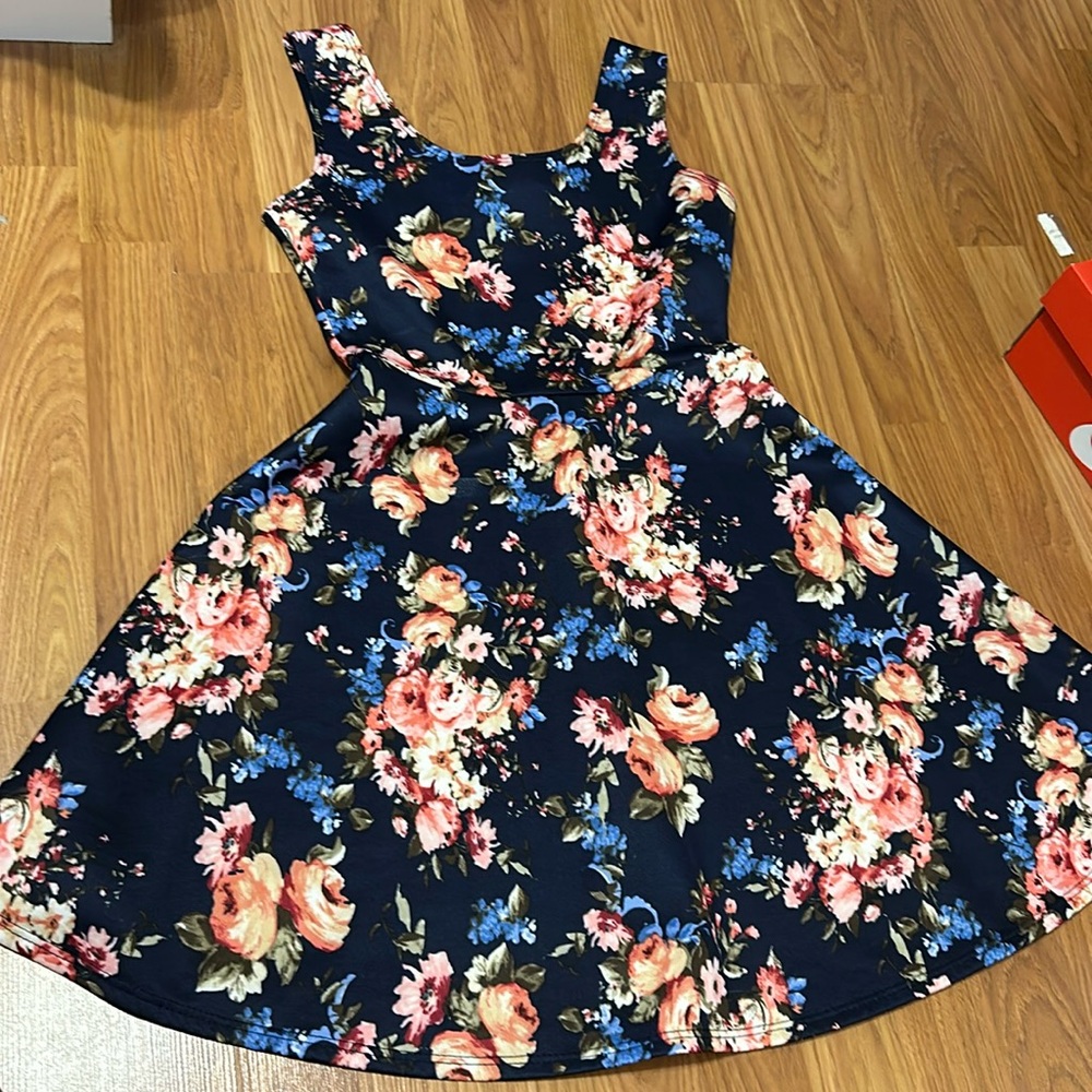 blue floral dress